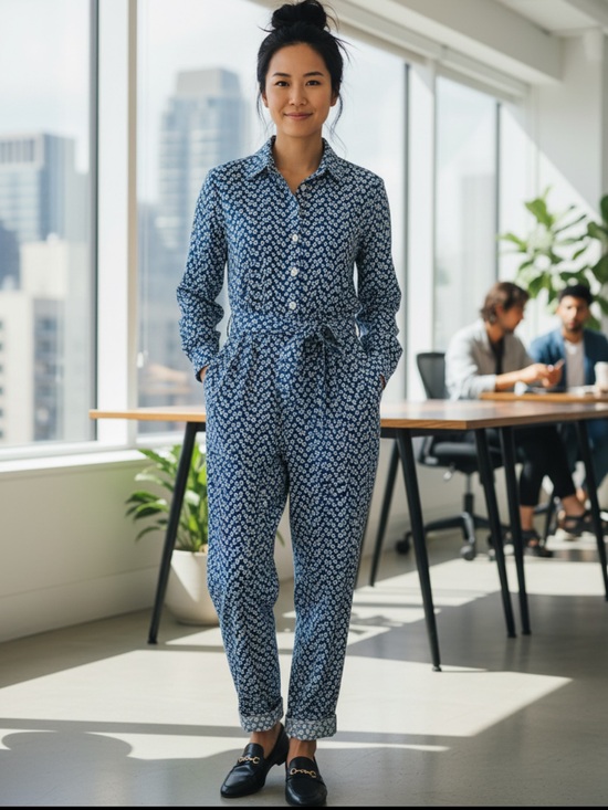 Nocturne Pants - Nocturne brand Blue Button-Up Belted Eyelet Jumpsuit size 38 (US 8)